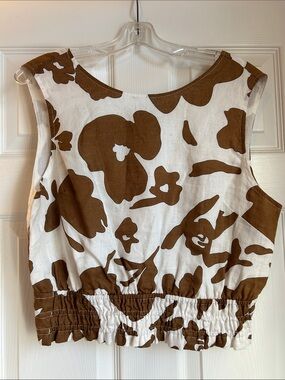 Magaschoni Brown and White Floral Print Cropped Tank-Sz L